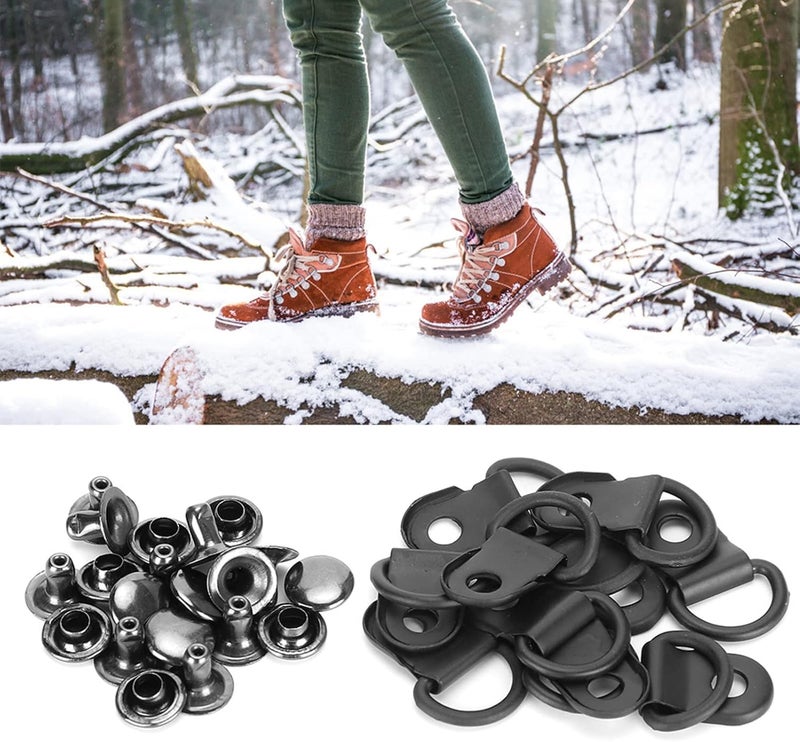 KooingTech 100 Set Shoelace Hooks, 9 * 14mm D Ring Boot Hook Eyelets, Shoe Boot Lace Hooks Buckle for Camping Hiking Mountain Repair Leather Boot Repair Accessories - Image 3